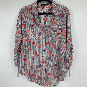 Sanctuary XS top blouse button front floral stripe